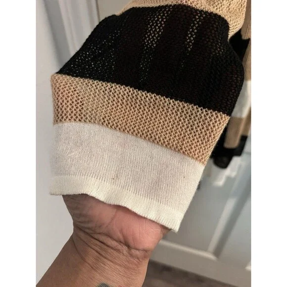 Chicos Travelers Collection Cardigan Black White Chevron Mesh Open Front Size 2 - Picture 7 of 9